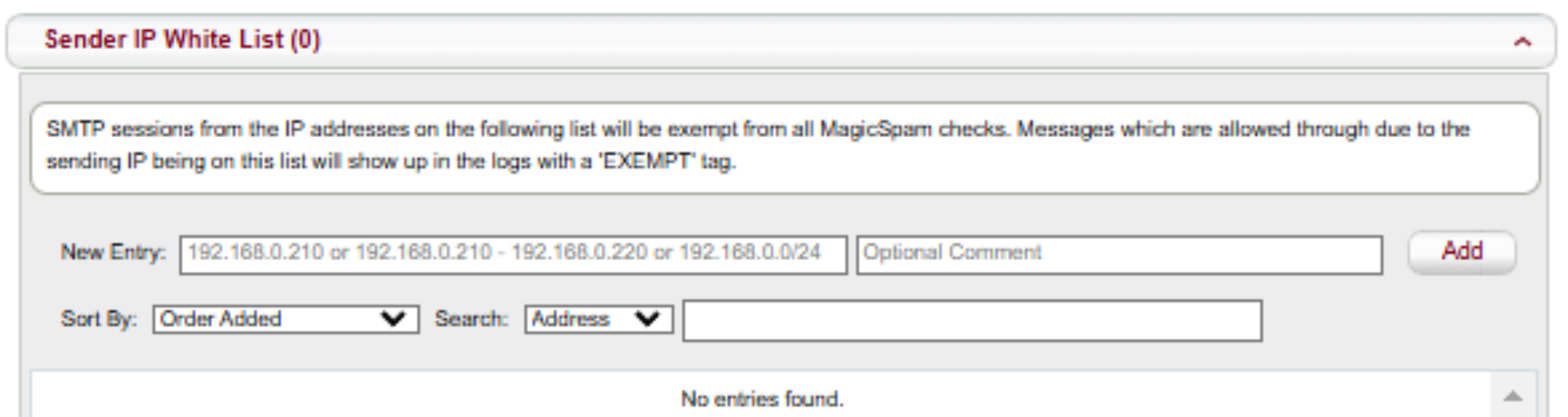 Sender IP white List (0)
