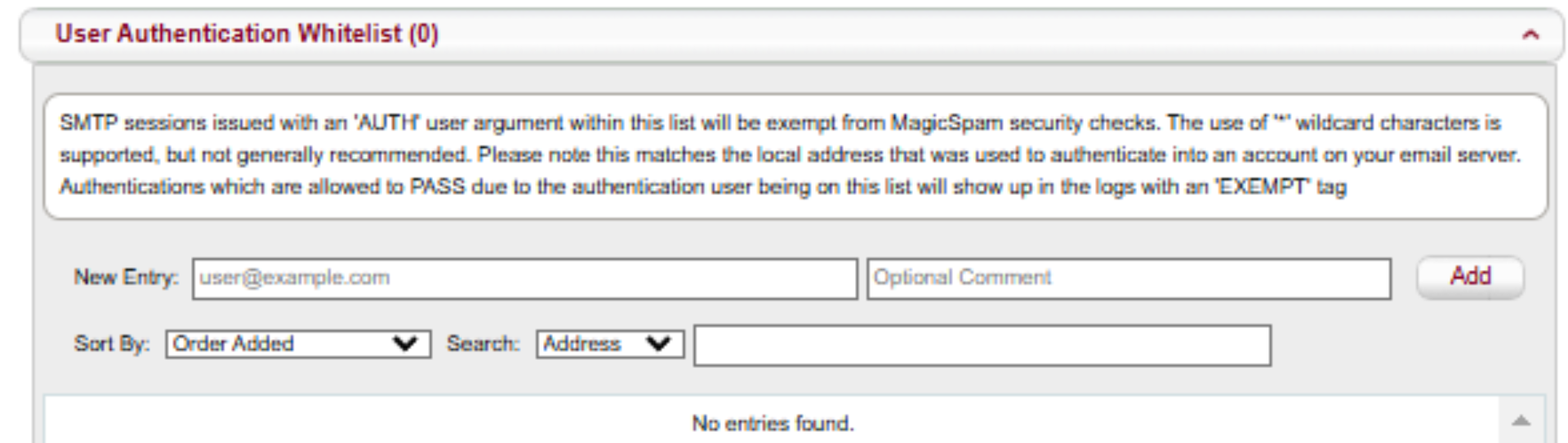 User Authentication Whitelist (0)