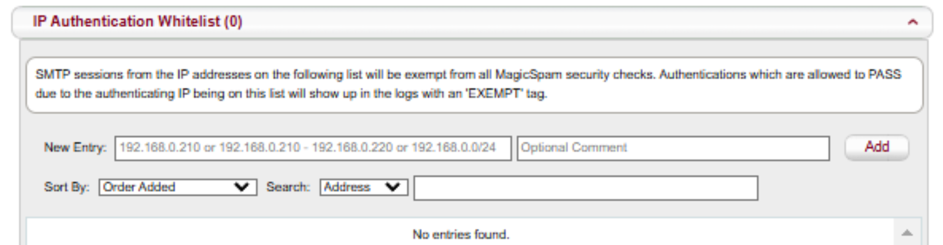 IP Authentication whitelist (0)