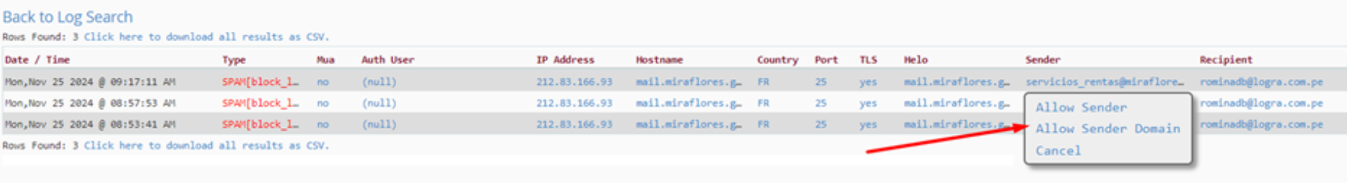 Sender - allow sender domain
