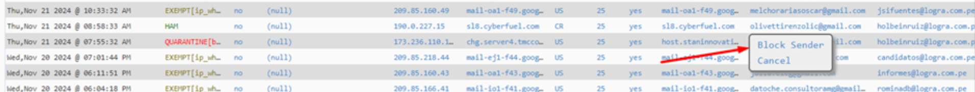 Sender - block sender